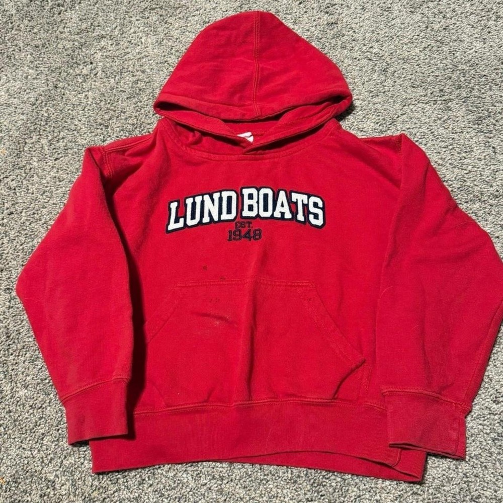 Youth Lund Boats Hoodie Red Pullover Sweatshirt Size 6/7 Fishing Outdoor